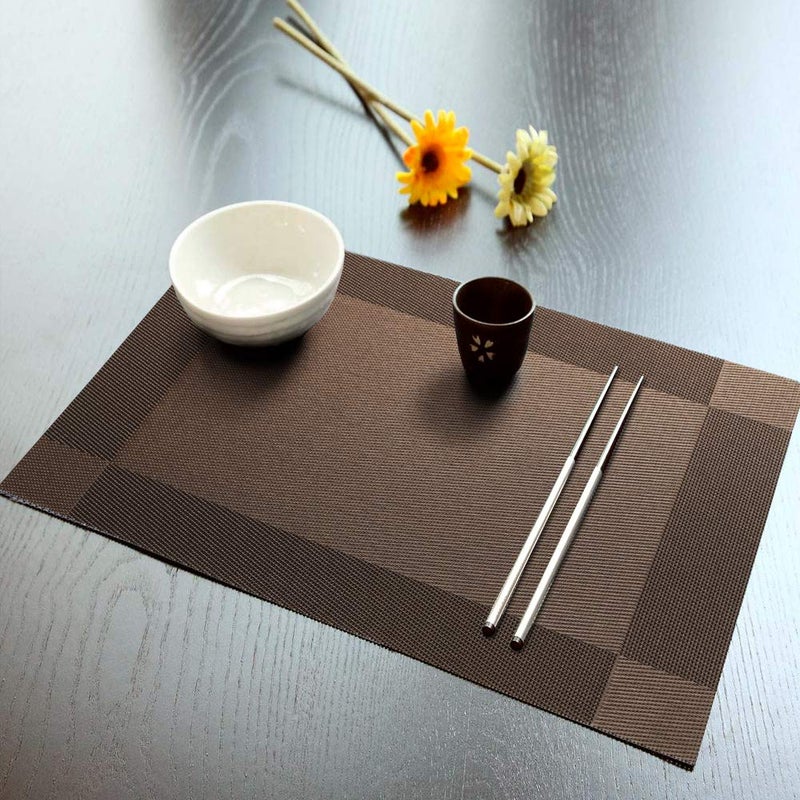 homEdge Placemat, 6 PCS of Non-Slip Heat Resistant PVC Place Mats, Washable Vinyl Placemats - Brown - Image 2